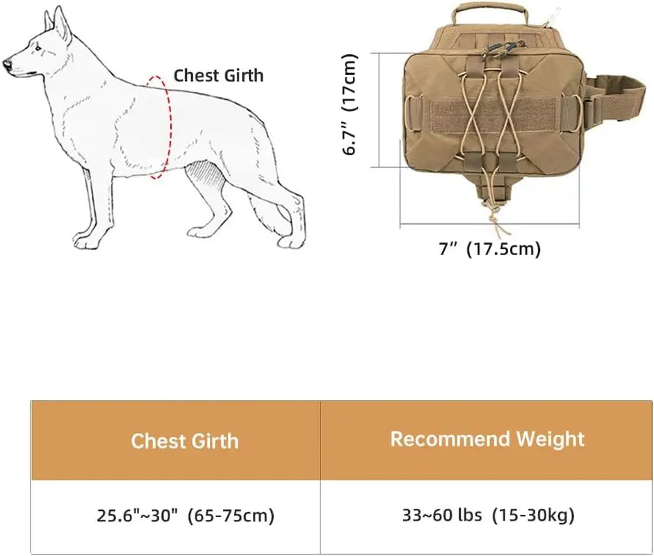 Dog Tactical Saddle Bag Camping Pack Large Dogs